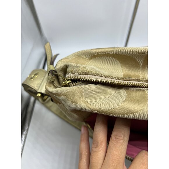 Coach E1159 Beige Signature Canvas & Gold Leather Crossbody Bag Pink Lining - Picture 6 of 13